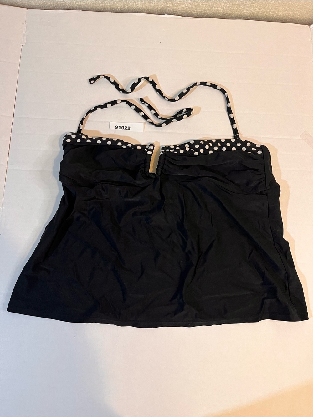 Black Polka Dot Trim Women’s Swim Tankini Top